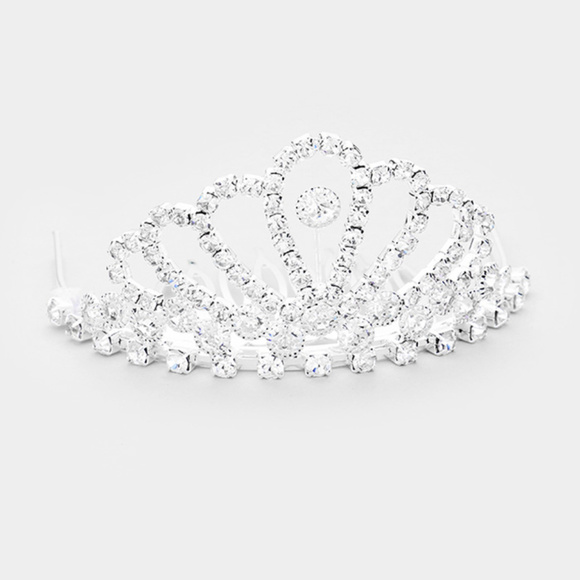 Crystal Rhinestone Pave Princess Mini Tiara - Picture 1 of 2